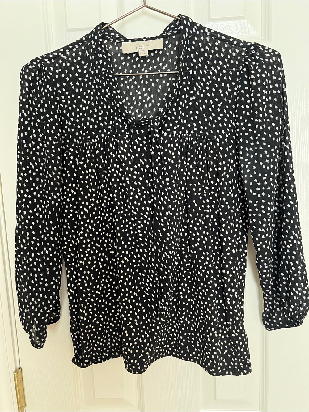 LOFT Dot Tie-Neck Blouse